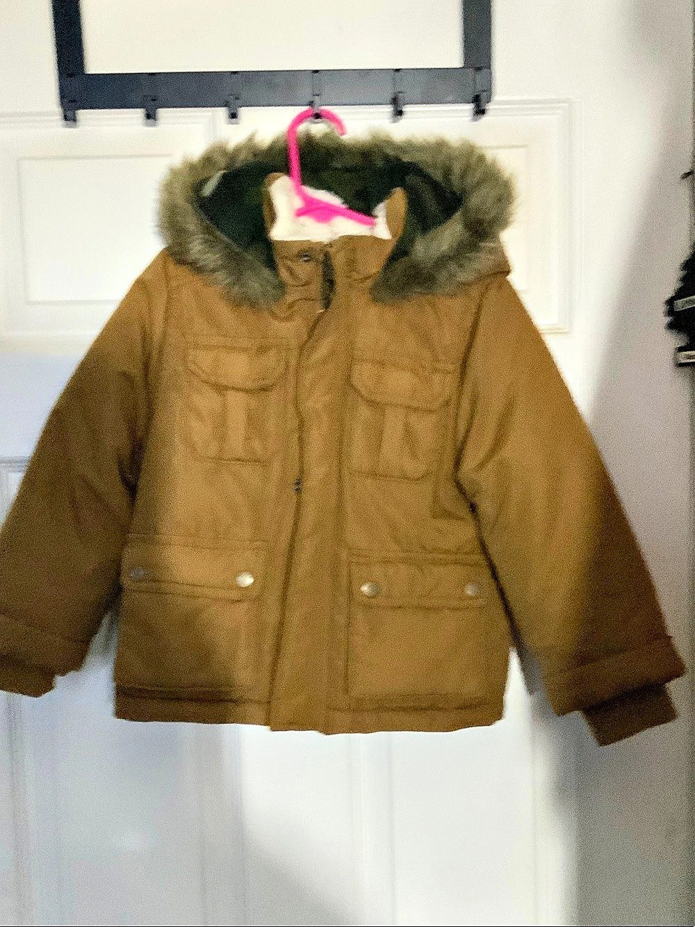 Kids Brown Faux Fur Hooded Puffer
